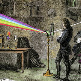 Newton's prism refracting white light into its spectral components